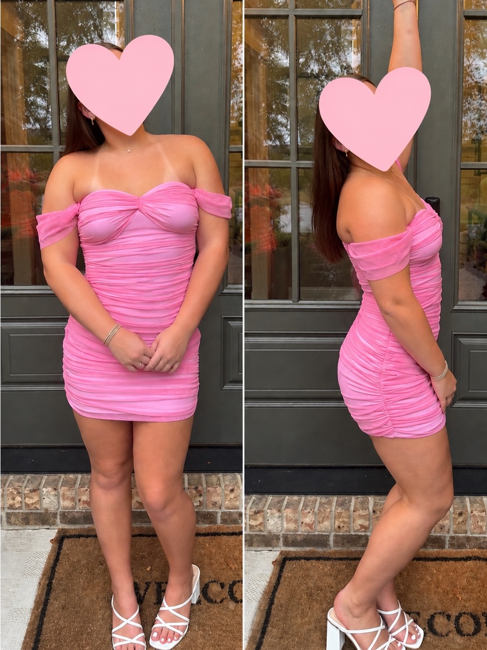 REVOLVE Pink Off-Shoulder Ruched Mini Dress